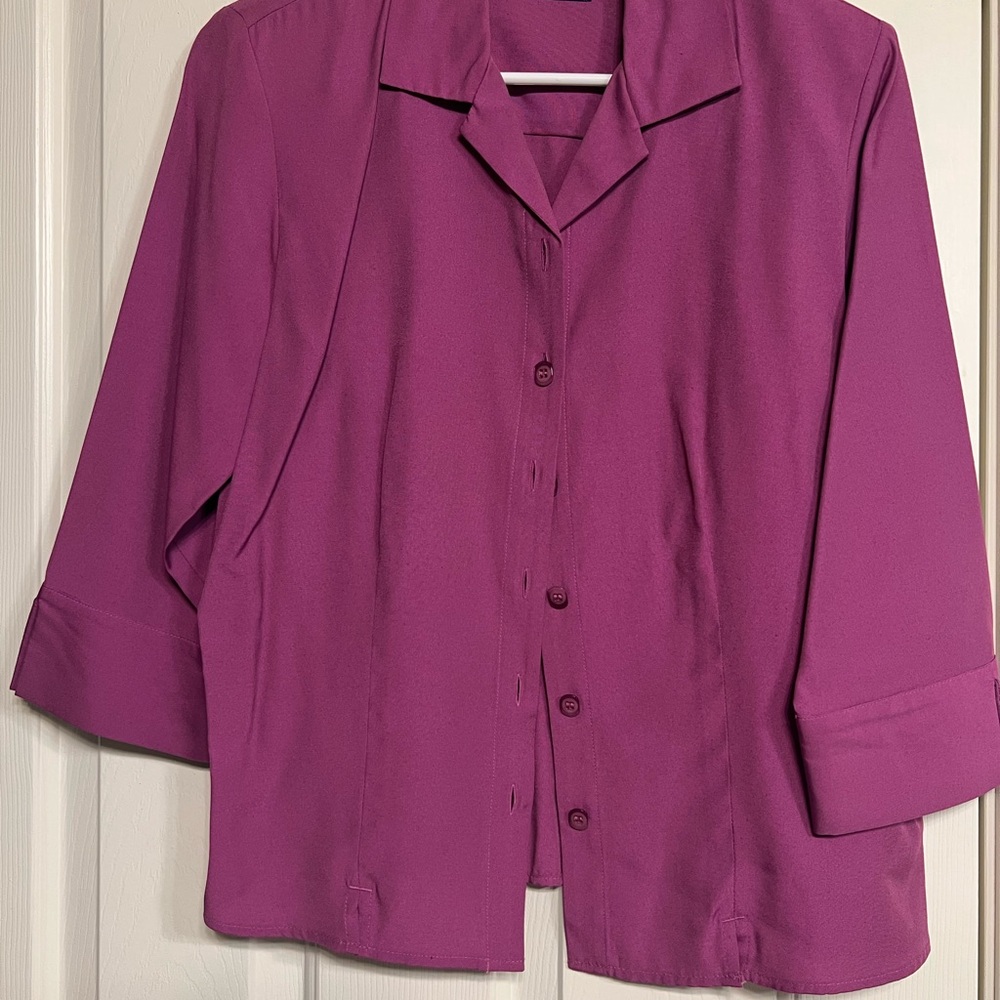Karen Scott Pink 3/4 Sleeve Boxy Button Down Shirt